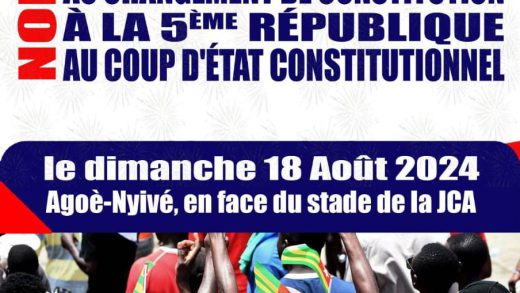 Contestation de nouvelle Constitution de la Vème république : Le FCTD et ses alliés annoncent un meeting le dimanche 18 août à Agoè